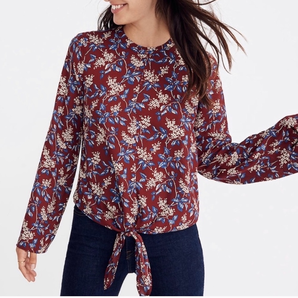 Madewell NWOT Bell Sleeve Tie Top in Antique Flora